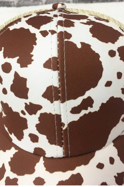 Brown Cow Print Baseball Hat