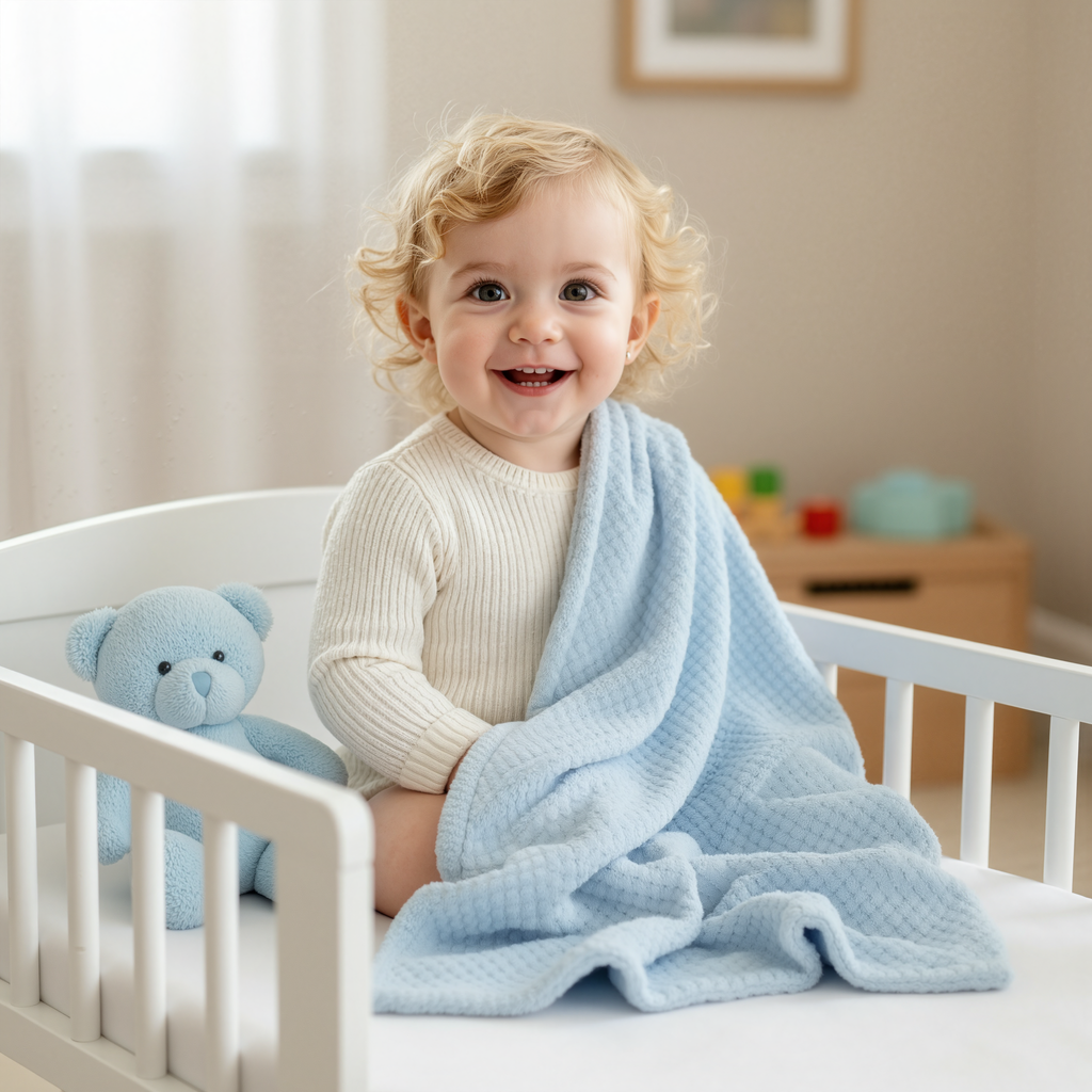 Baby Blanket with Plush Pink Bear Toy