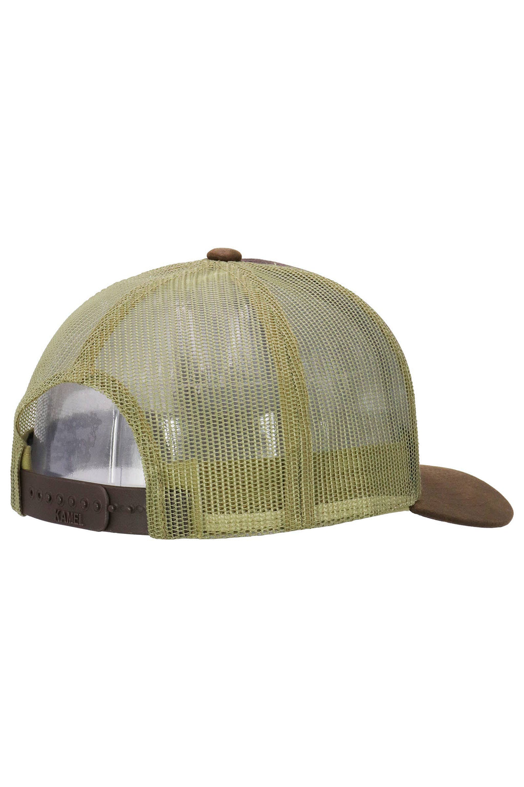 Route 66 Canvas Vegan Oiled Leather Trucker Hat: BROWN/BROWN/KHAKI / ONE SIZE