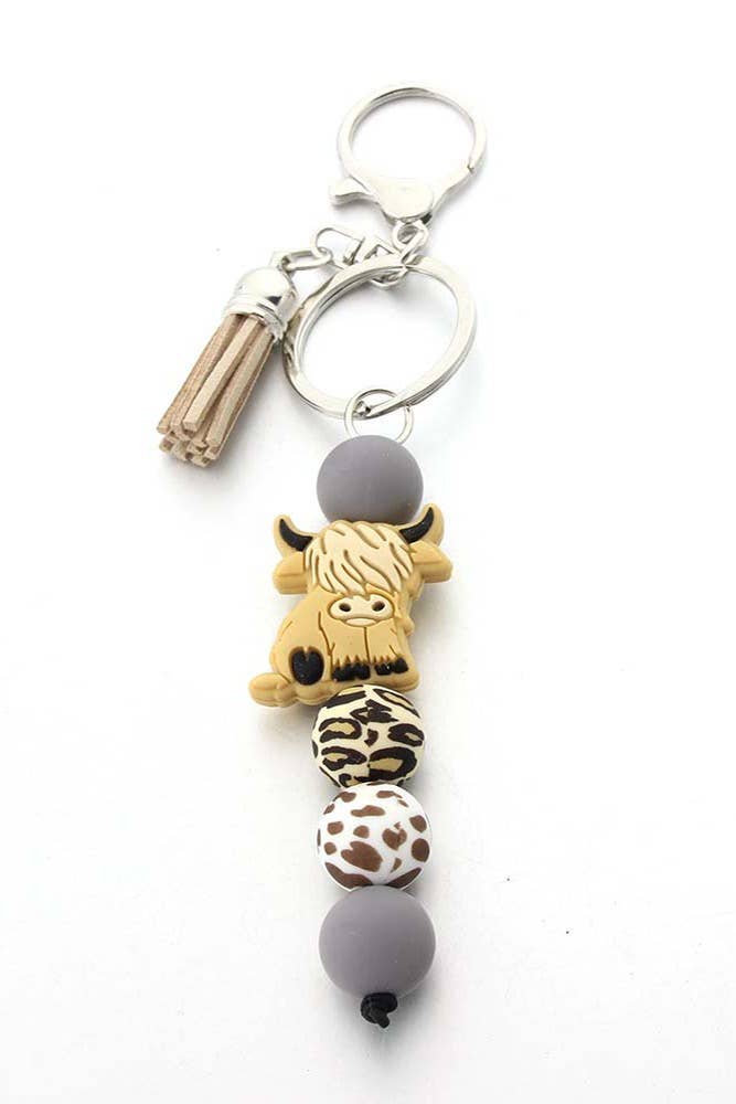 Highland  (Tan) Cow Beads Key Chain