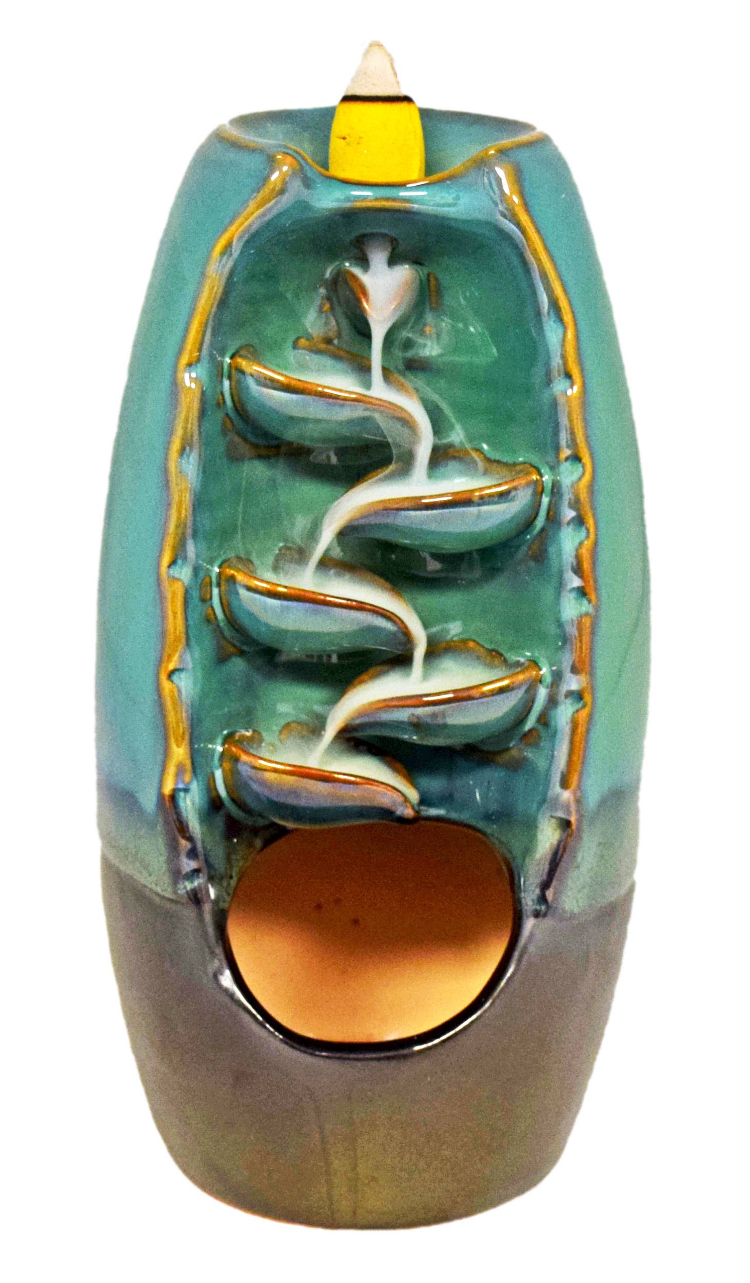 Ceramic Blue/Green Back Flow Incense Burner