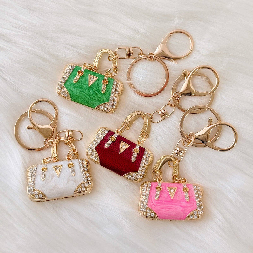 Pink Rhinestone Handbag Shaped Purse Charm Keychain