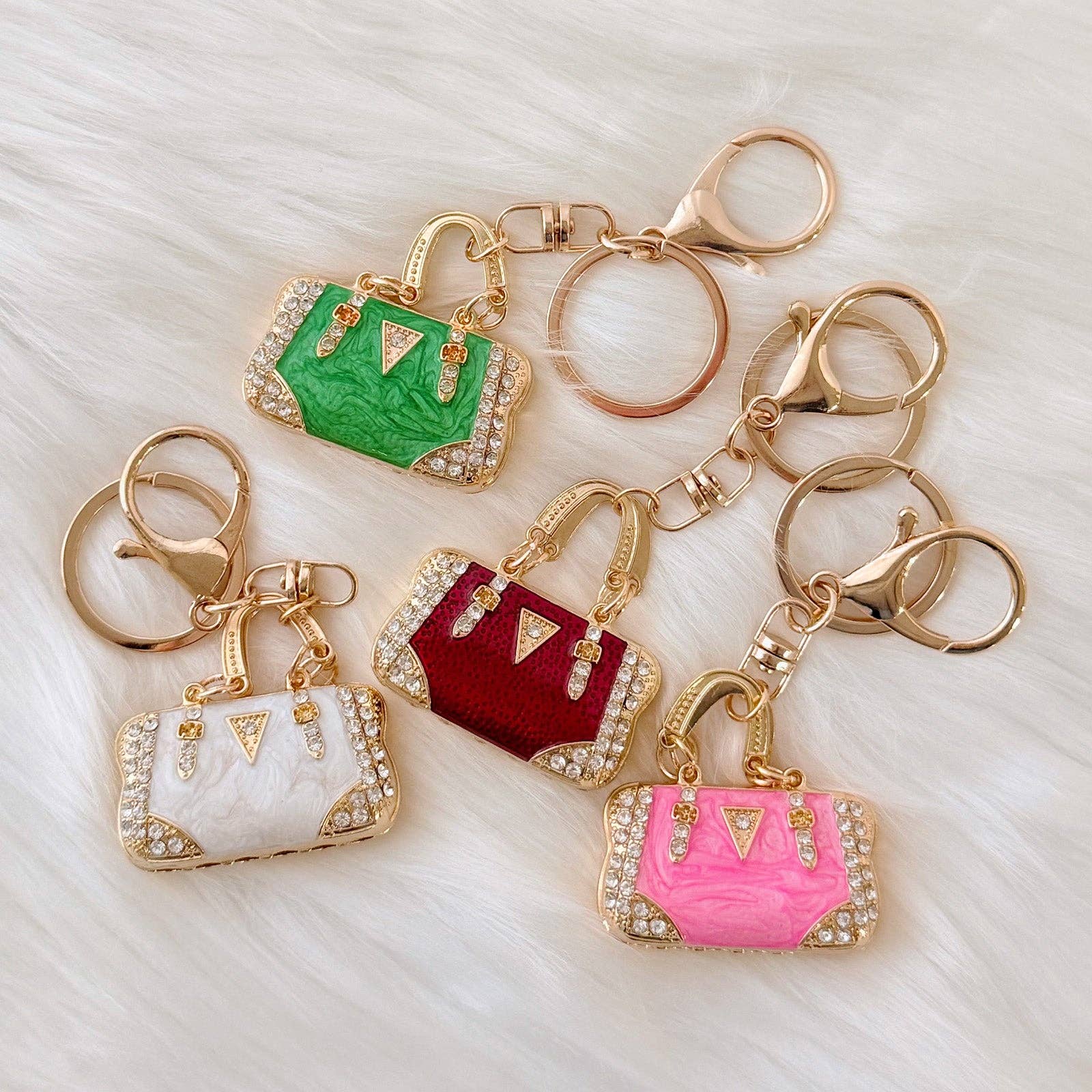 Pink Rhinestone Handbag Shaped Purse Charm Keychain