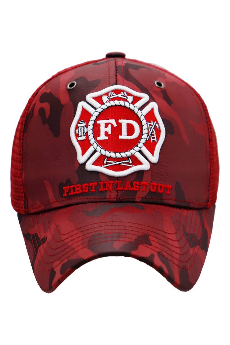Fire Department Burgandy Camo Mesh Trucker Hat