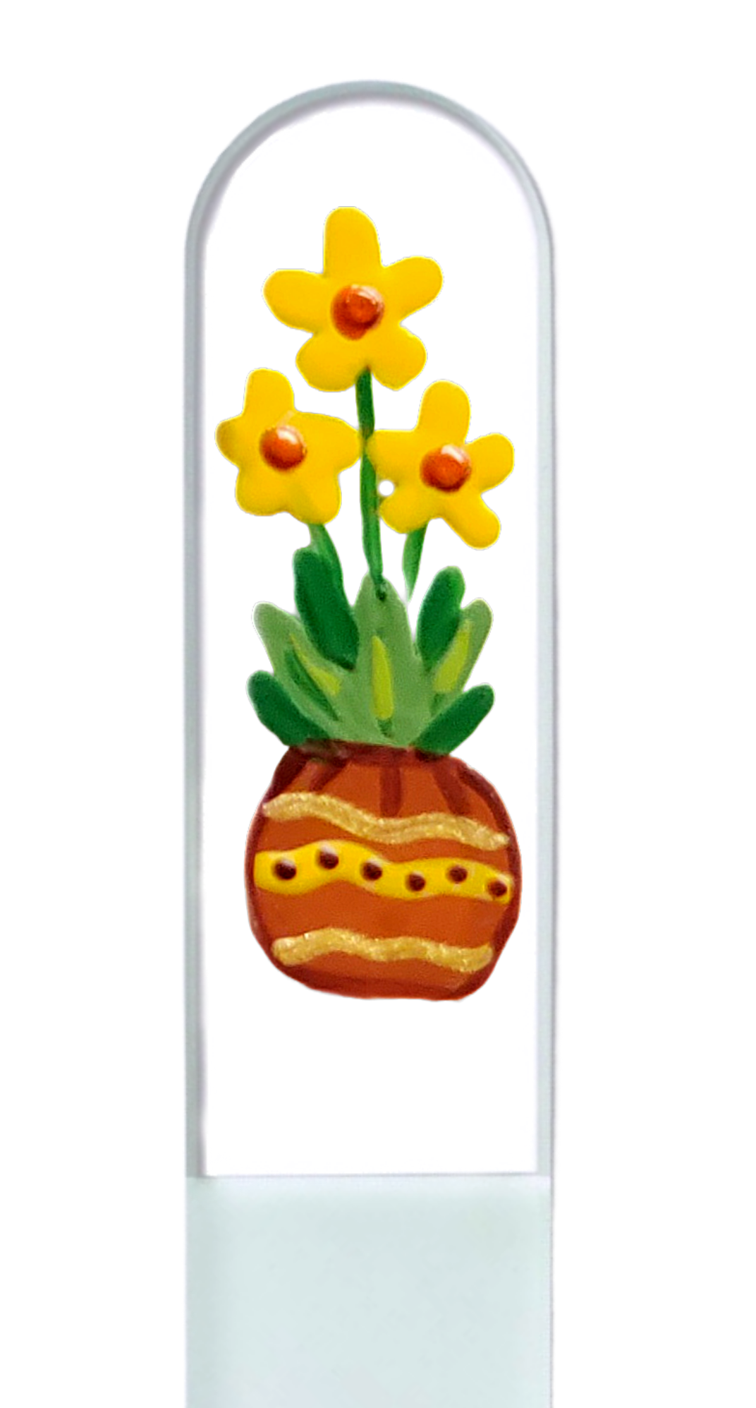 Sunfire Potted Yellow Flowers Hand Painted Crystal Nail File: Large