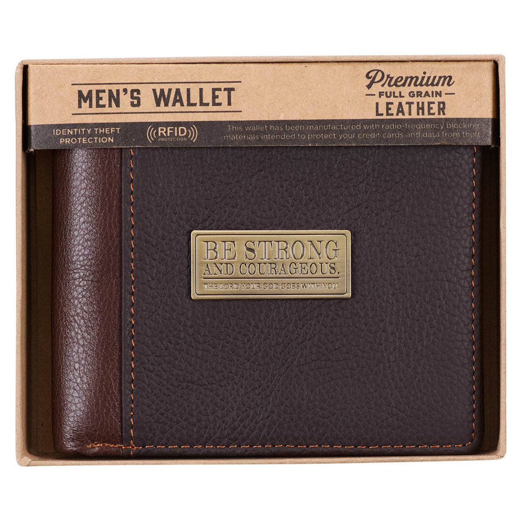 Be Strong & Courageous Badge Leather Wallet