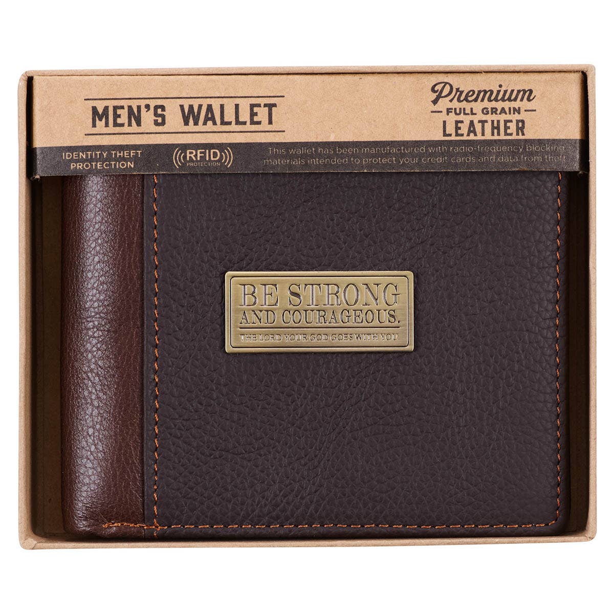 Be Strong & Courageous Badge Leather Wallet