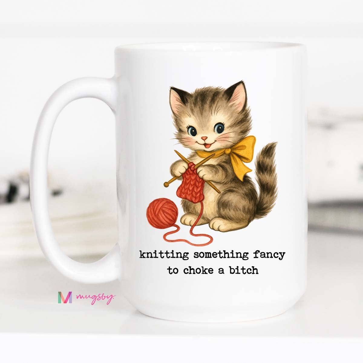 Knitting Something Fancy Funny Cat Mug 11oz