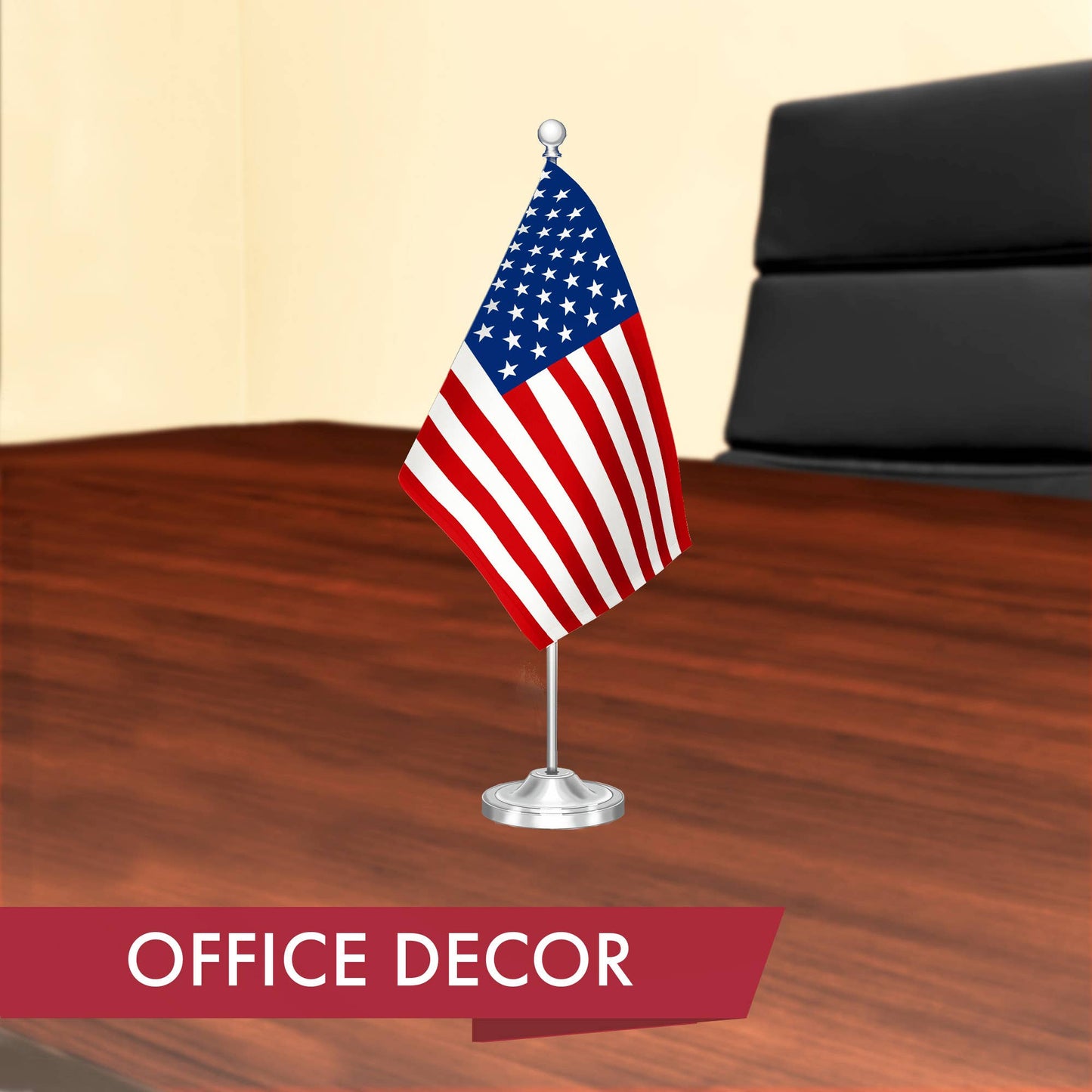 American USA Deluxe Desk Flag Set, with Silver Dome and Base