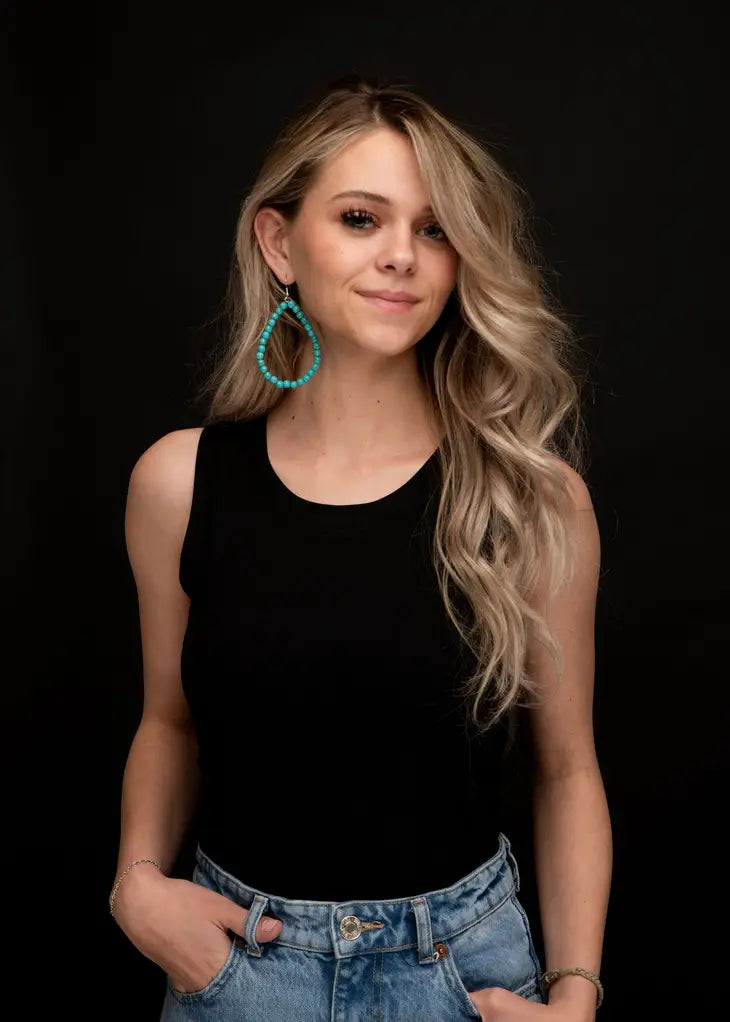 Turquoise Beaded Hoop Earrings on Hook