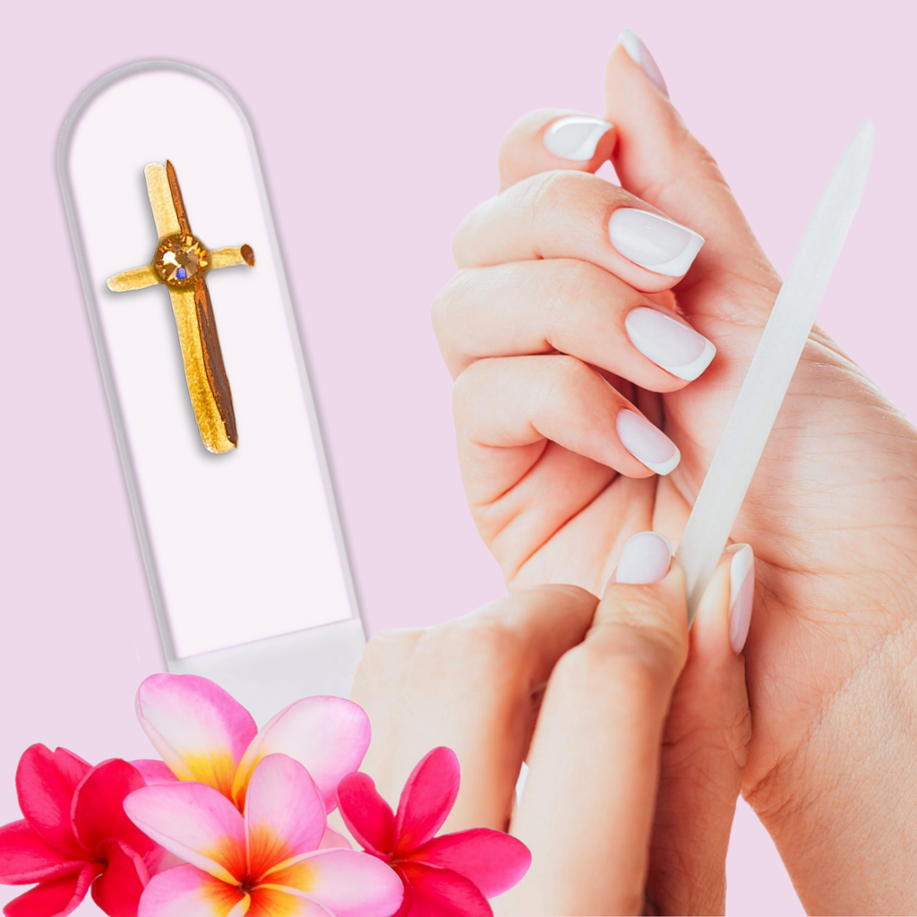Gold Cross Religion Christian Hand Painted Crystal Nail File: Small