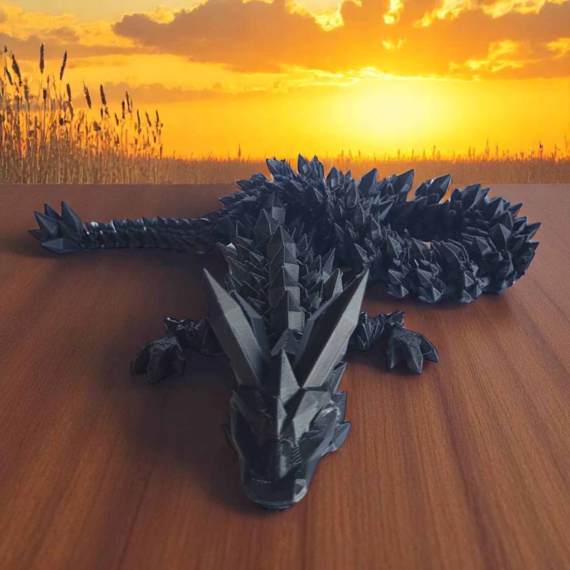 3D Printed Articulated Crystal Dragon: Tri-Color Red Blue Green / 12 inch