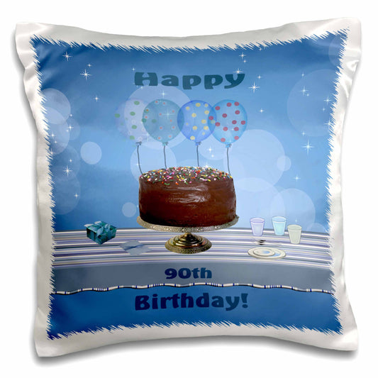 90th Birthday Party with Chocolate Cake and Blue Balloons, Pillow Case
