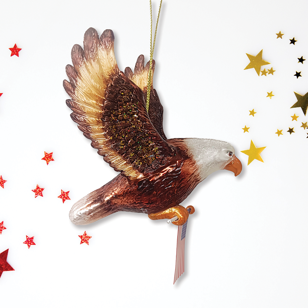 American Bald Eagle Patriotic Glass Ornament