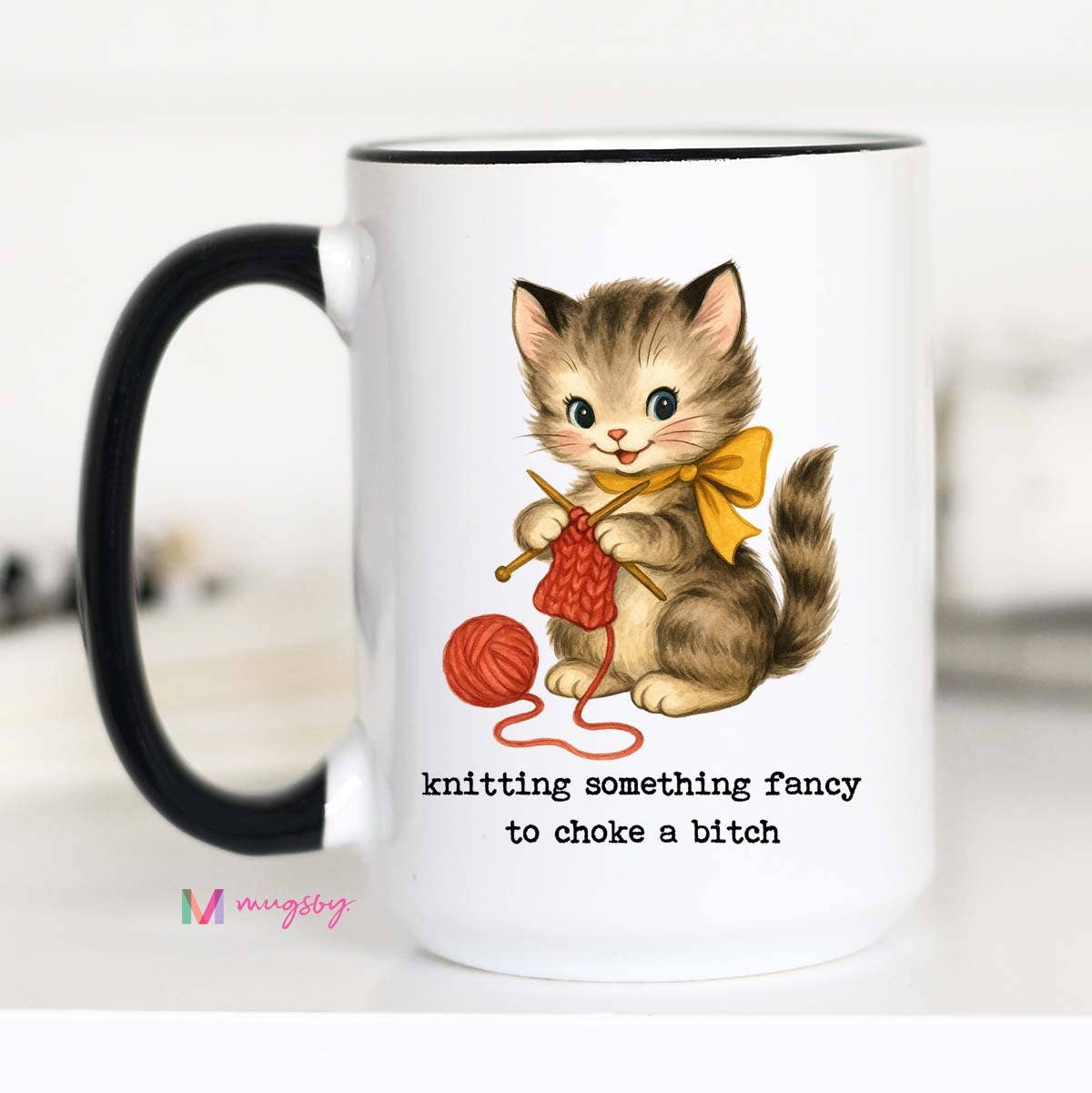 Knitting Something Fancy Funny Cat Mug 11oz