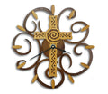 Cross, Swirl Clock, Gold Wood on Rusted Steel