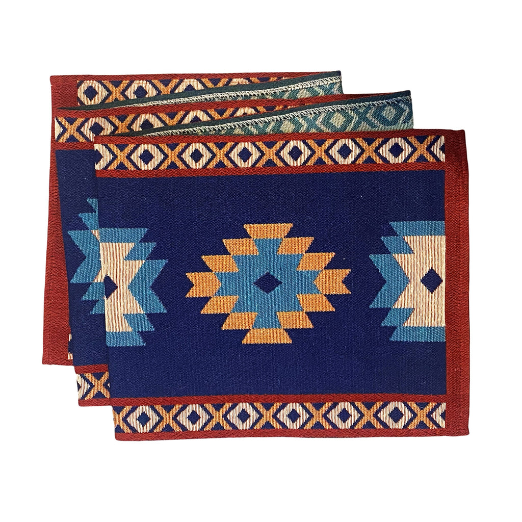 Aztec 2 Table Runner Blue and Red