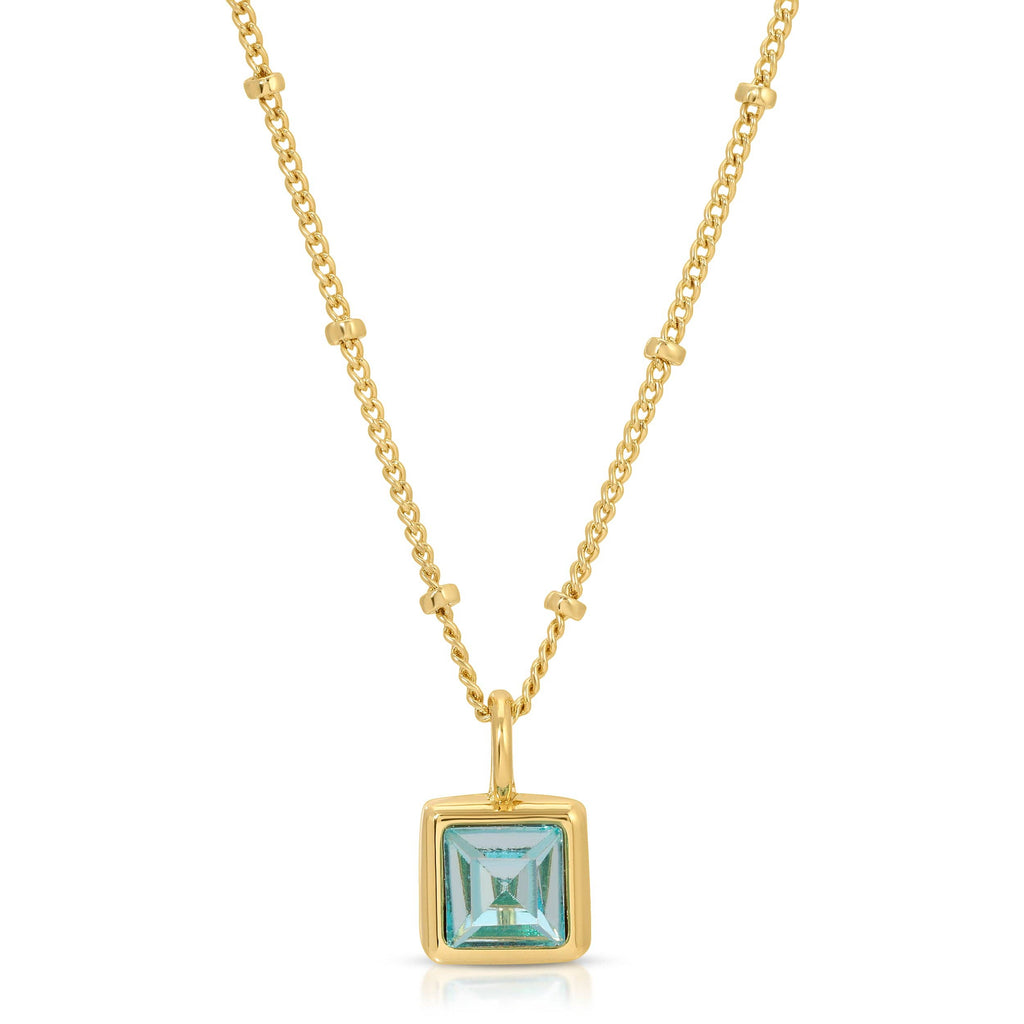 Birthstone Bottle Necklace - Gold - March/Aquamarine