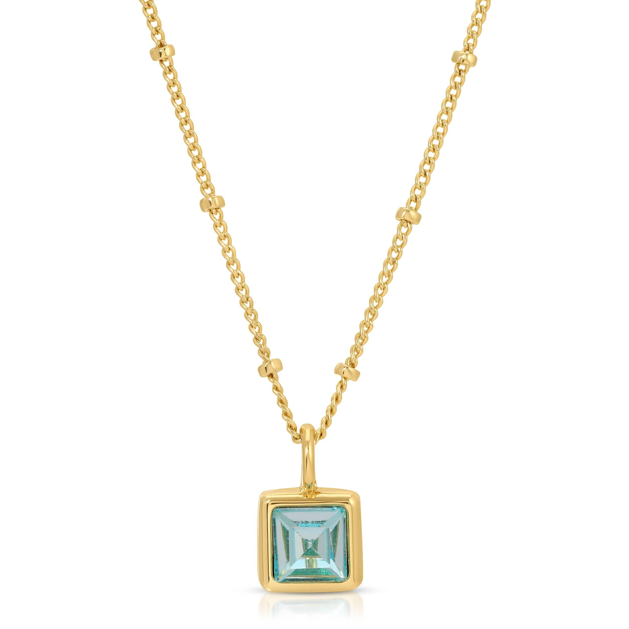 Birthstone Bottle Necklace - Gold - March/Aquamarine