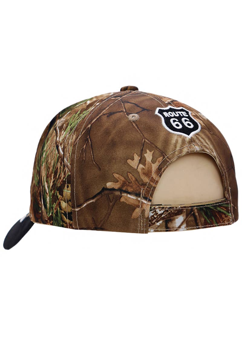 Route 66 The Mother Road Arc Logo Acrylic Baseball Cap: Hunt Camo