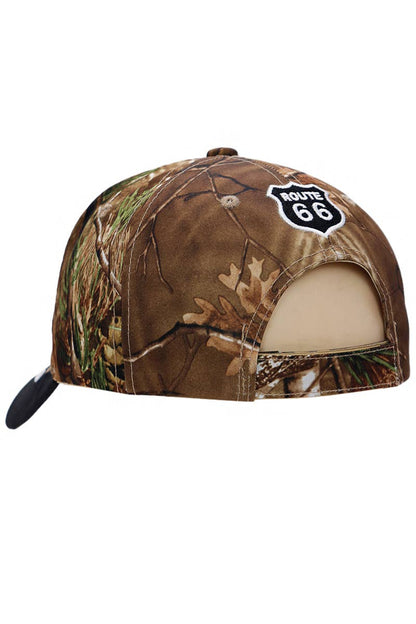 Route 66 The Mother Road Arc Logo Acrylic Baseball Cap: Hunt Camo