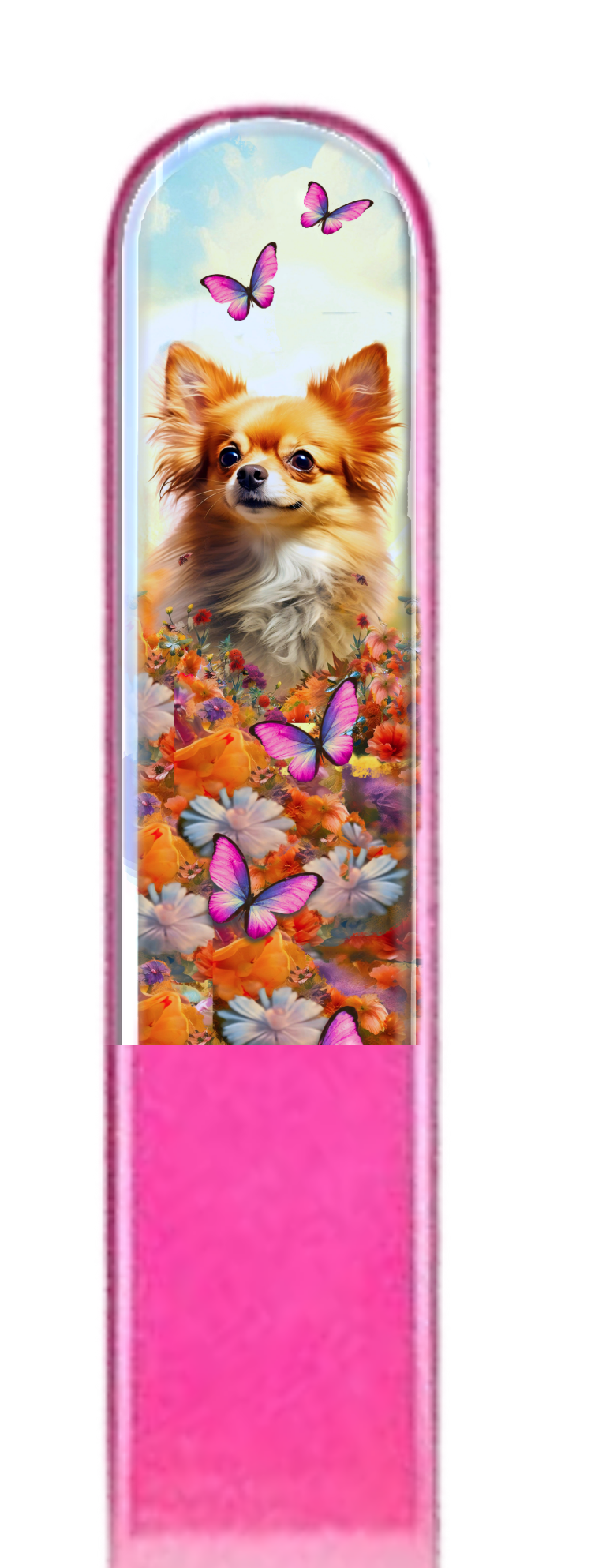 Chihuahua Dog Pup Flowers 3D Pet Colored Crystal Nail File: Large