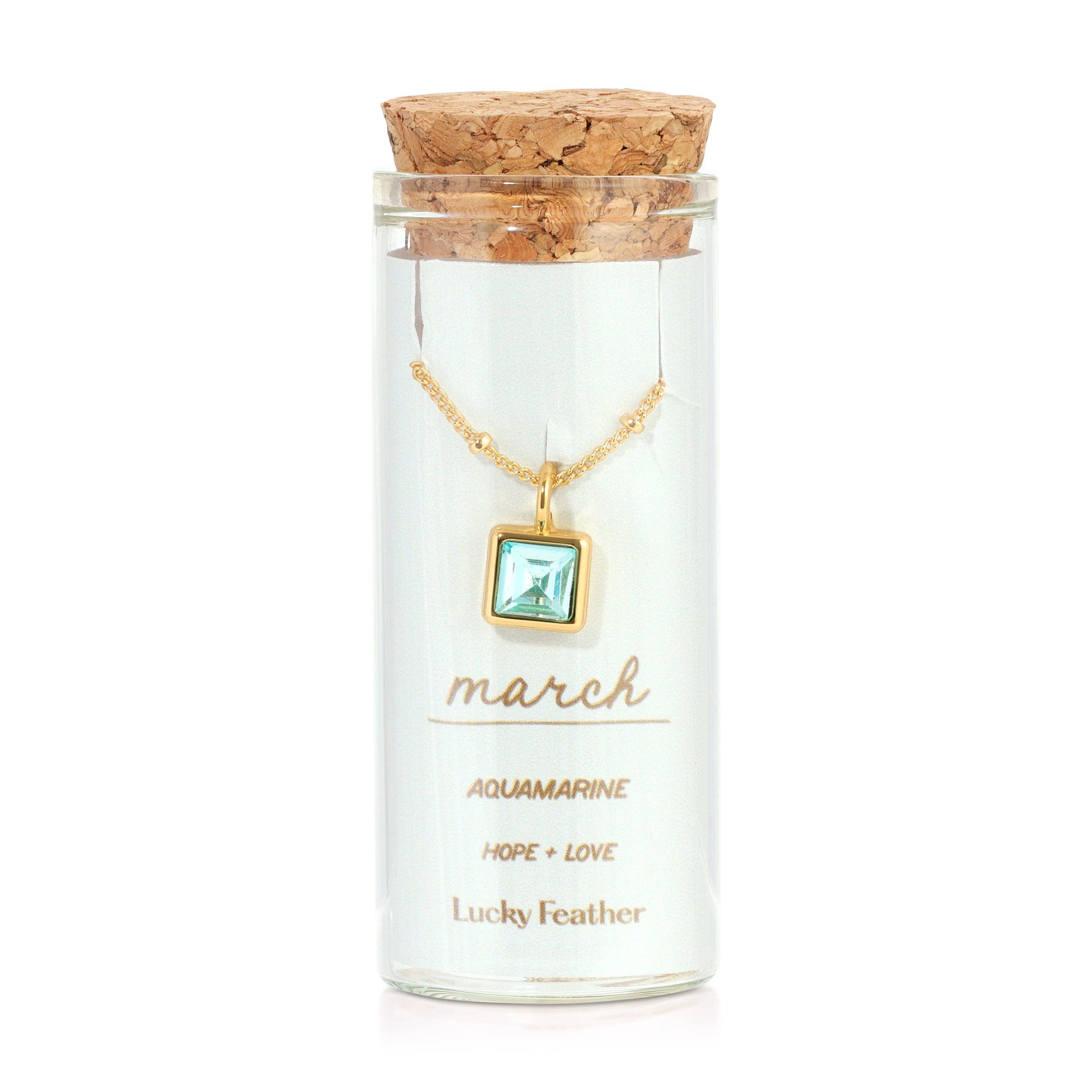 Birthstone Bottle Necklace - Gold - March/Aquamarine