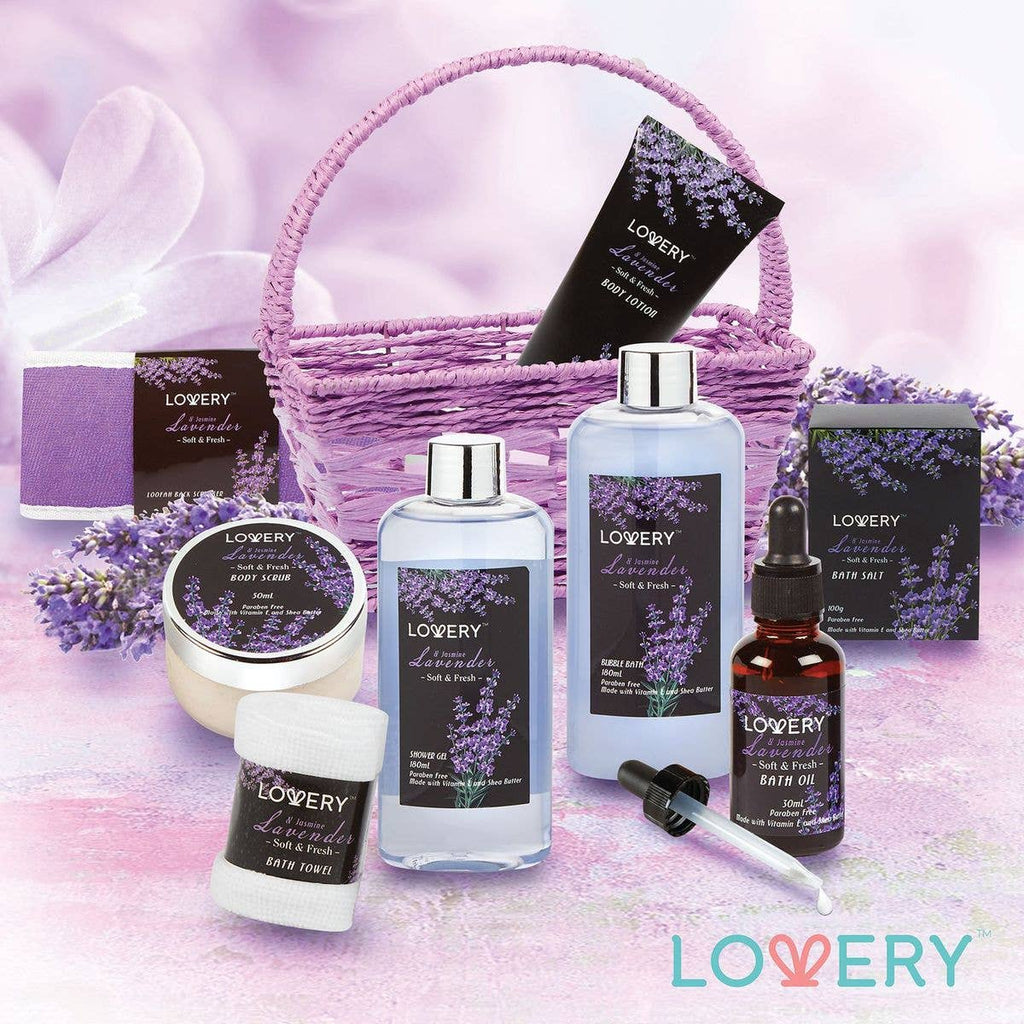 Lavender and Jasmine - 9pc Home Spa Gift Basket Bath Set