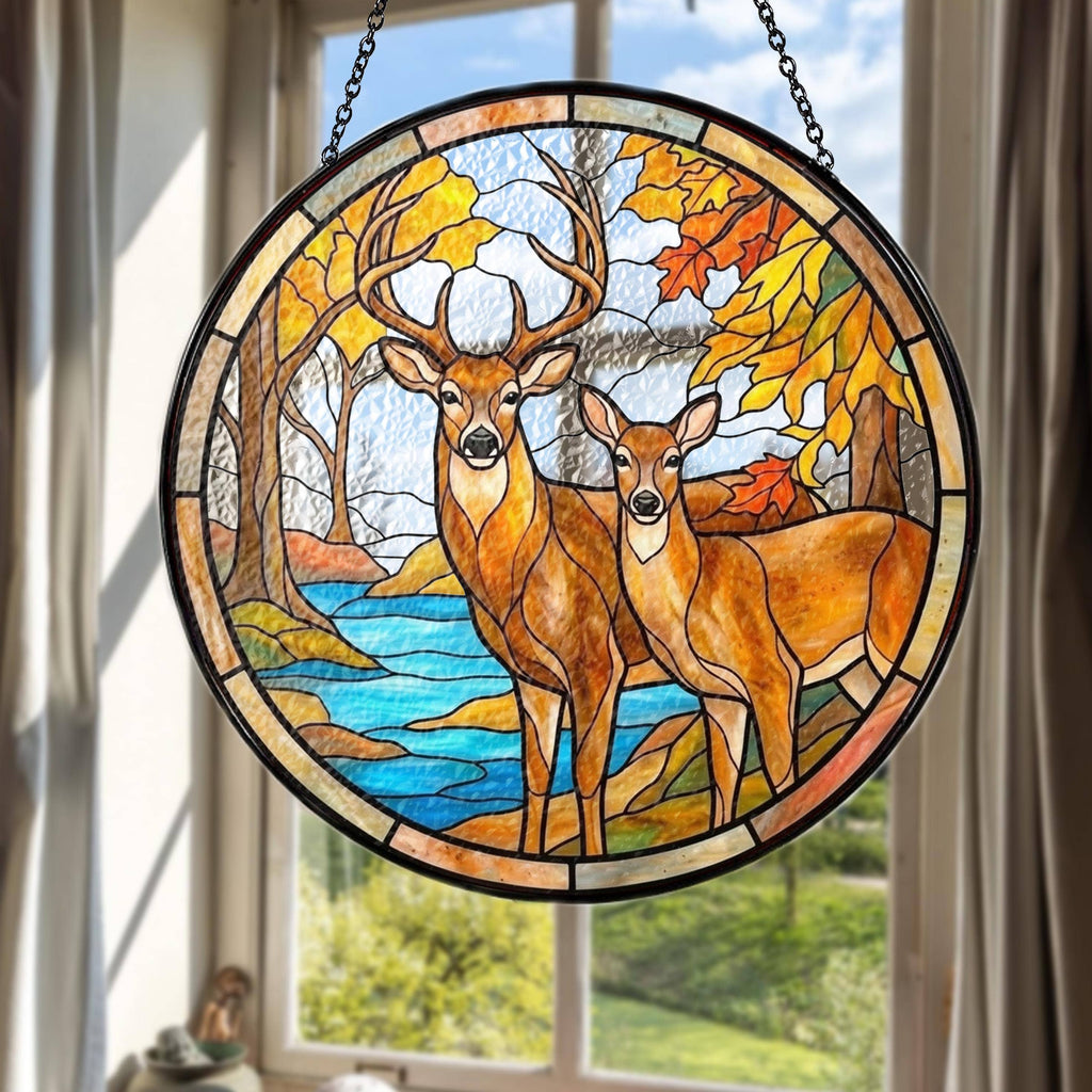 Deer Couple Stained Glass Suncatcher