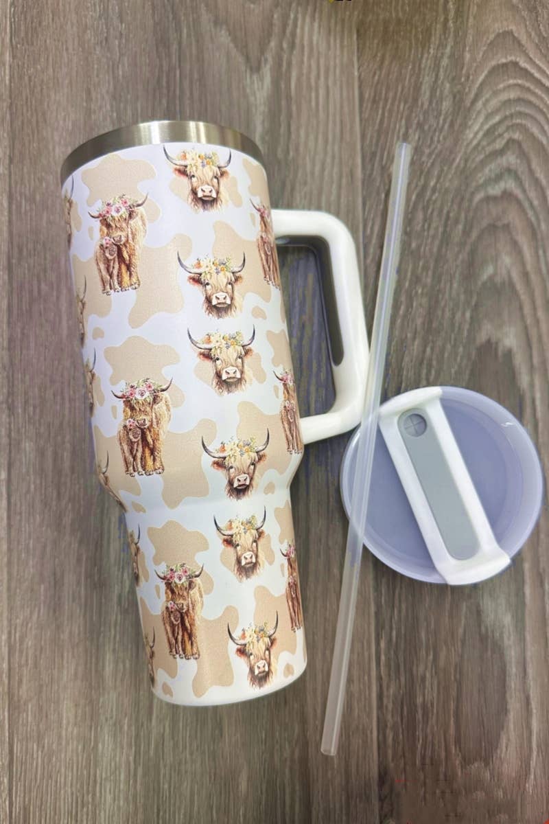 Highland Cow Stainless Steel Tumbler Brown/Cream