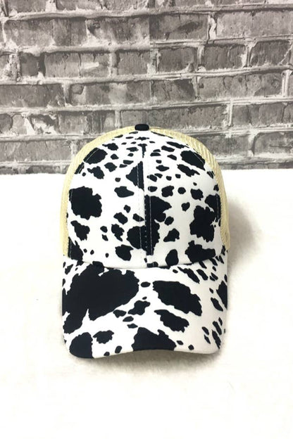 Black Cow Print Baseball Hat