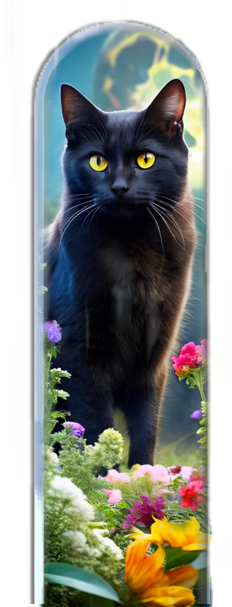 Black Cat Flowers 3D Pet Colored Czech Crystal Nail File: Large