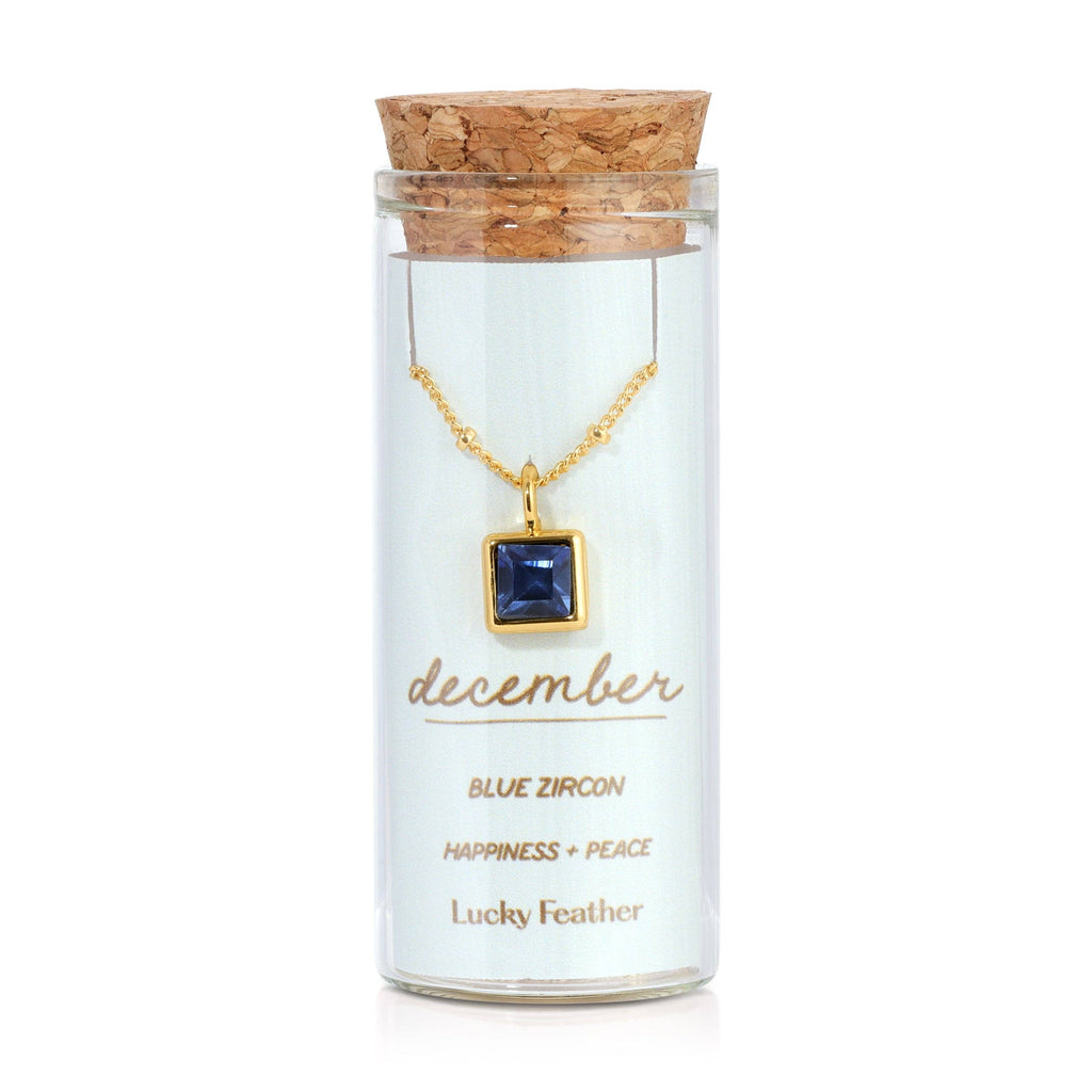 Birthstone Bottle Necklace - Gold - December/Blue Zircon