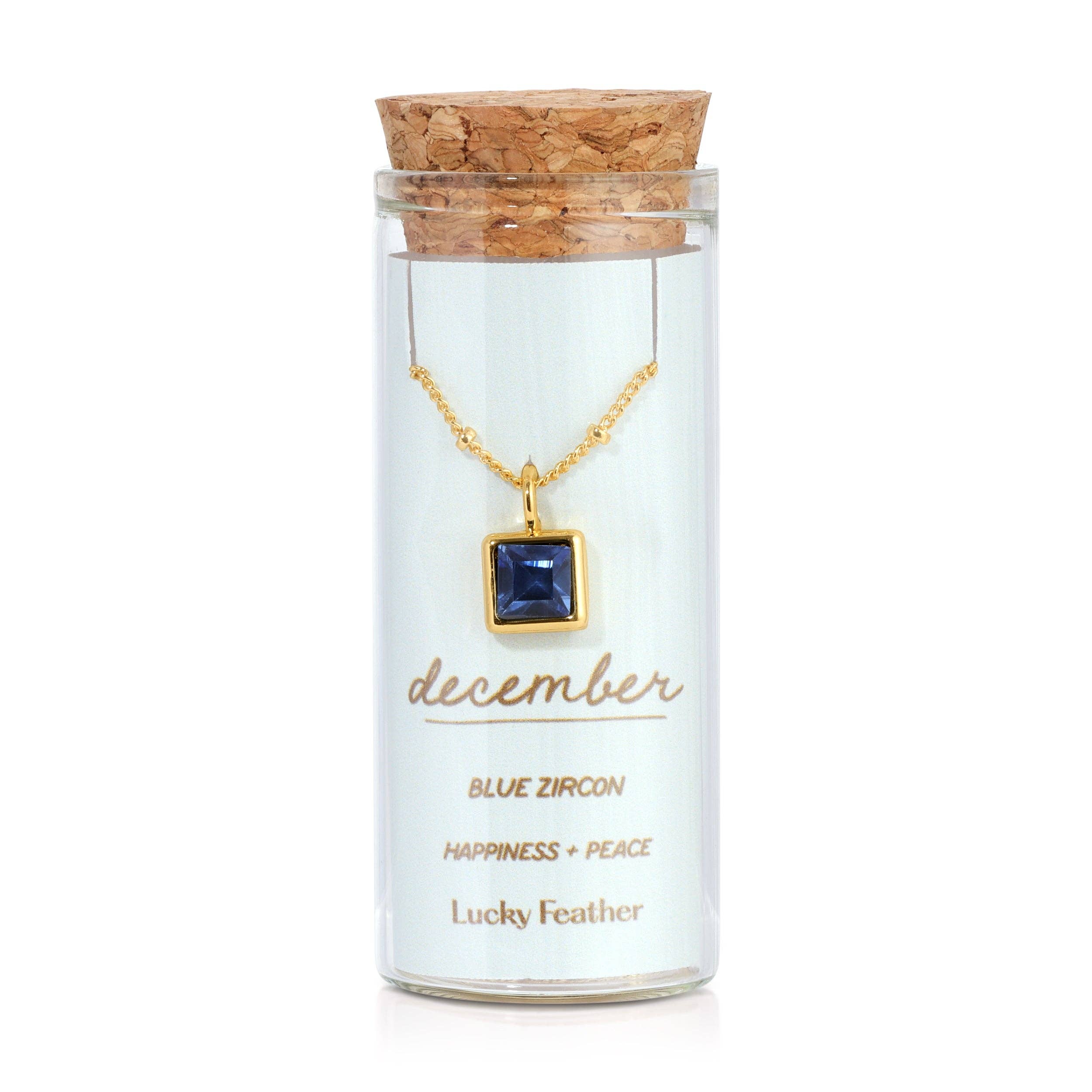 Birthstone Bottle Necklace - Gold - December/Blue Zircon