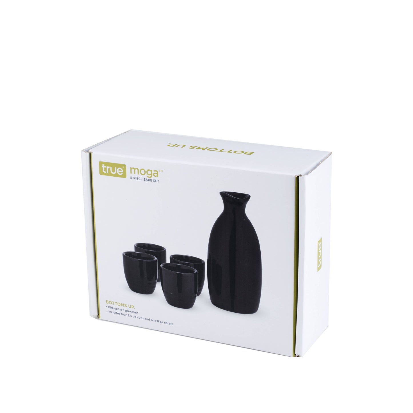 Moga Black Glazed Porcelain Sake Set - Set of 5