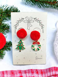 Christmas Tree/Wreath Red Ball Dangle Earrings