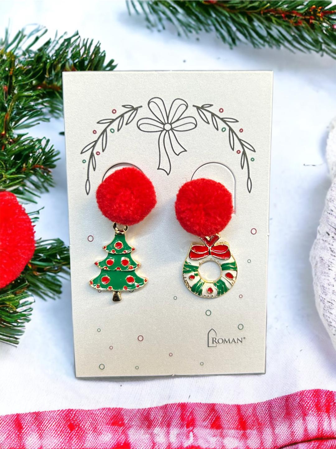 Christmas Tree/Wreath Red Ball Dangle Earrings
