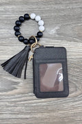 Silicone Beaded Bracelet Card Holder Keychain Black