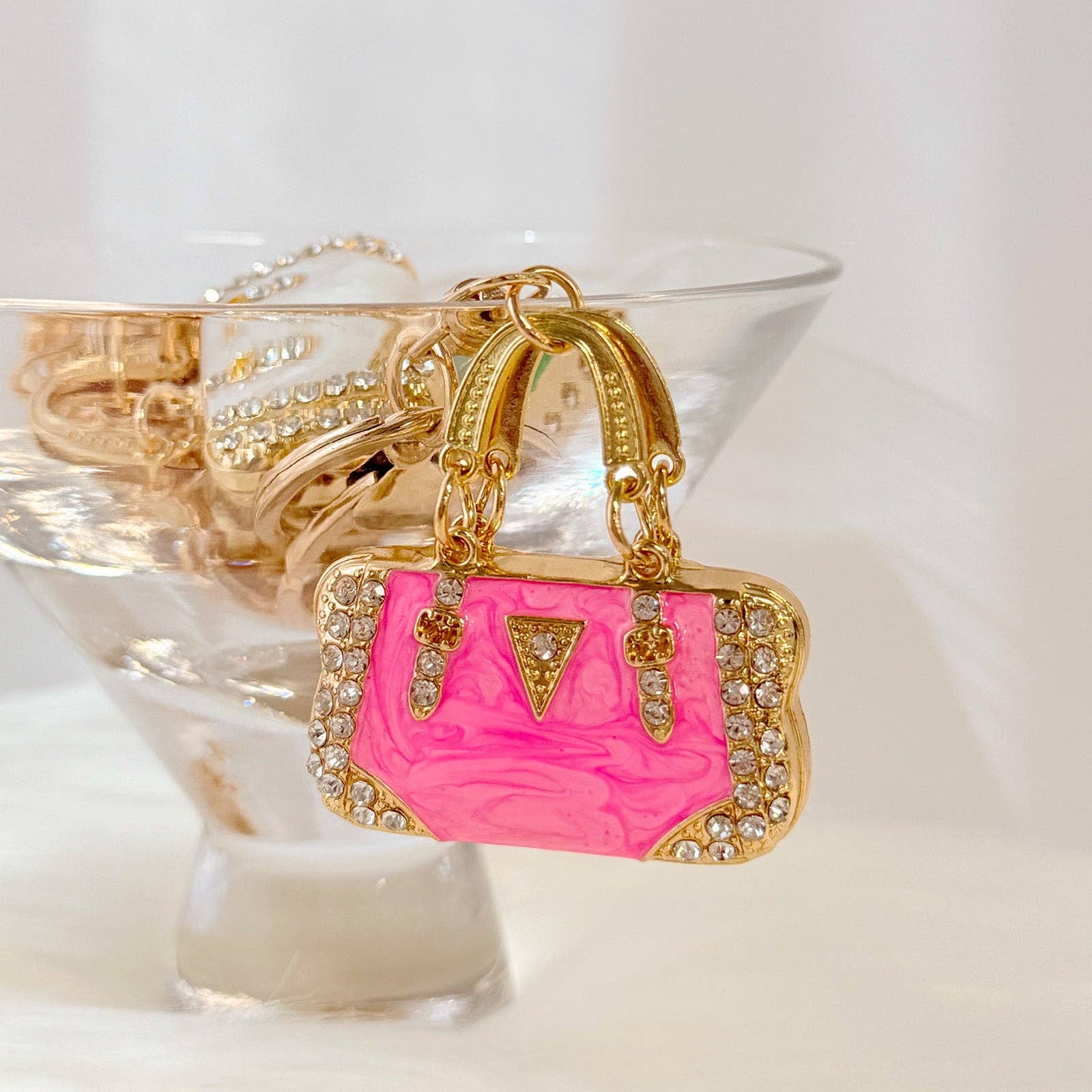 Pink Rhinestone Handbag Shaped Purse Charm Keychain