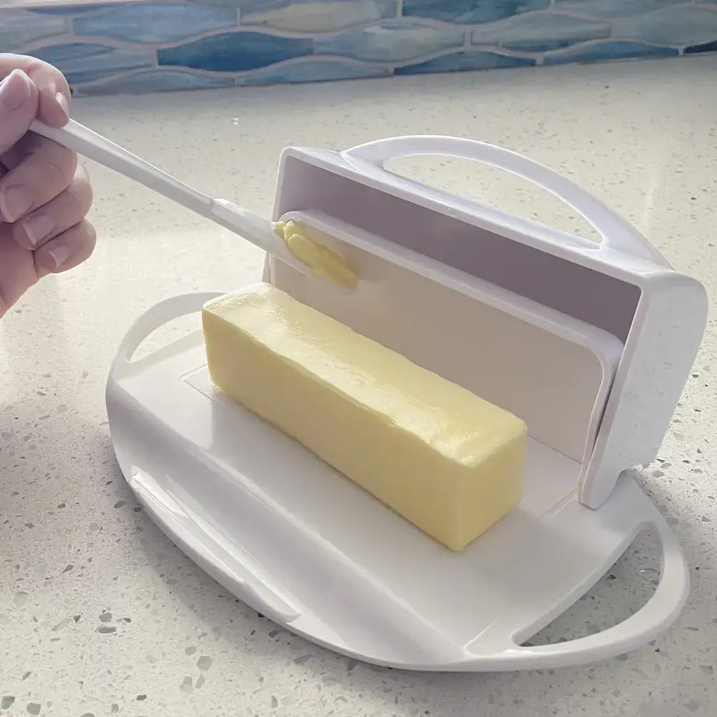 Countertop Flip-Top Butter Dish w/ Matching Spreader - Ivory