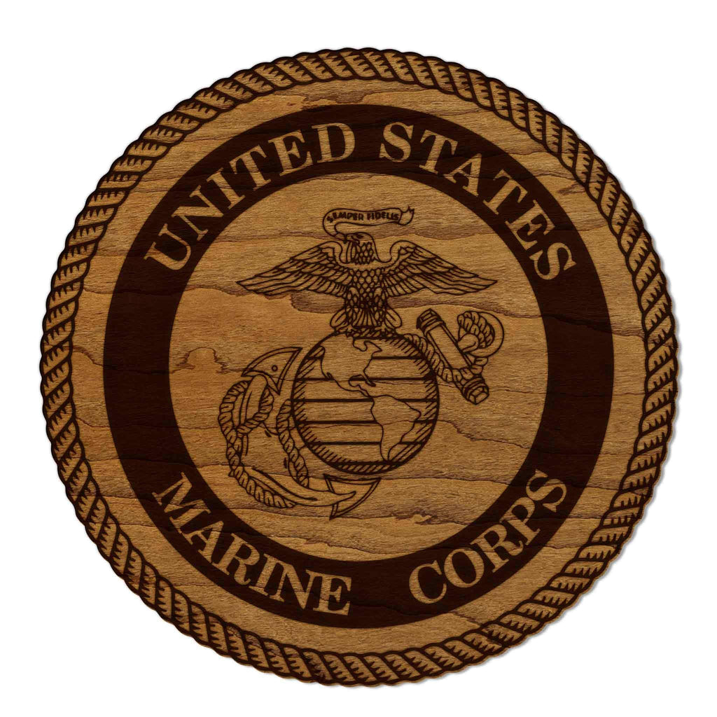 United States Marine Corps Seal Coaster - Cherry Wood