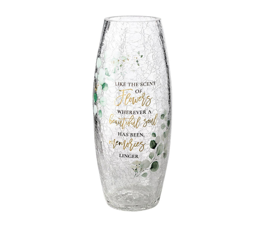 Crackle Glass Memorial Flower Vase with Sympathy Verse