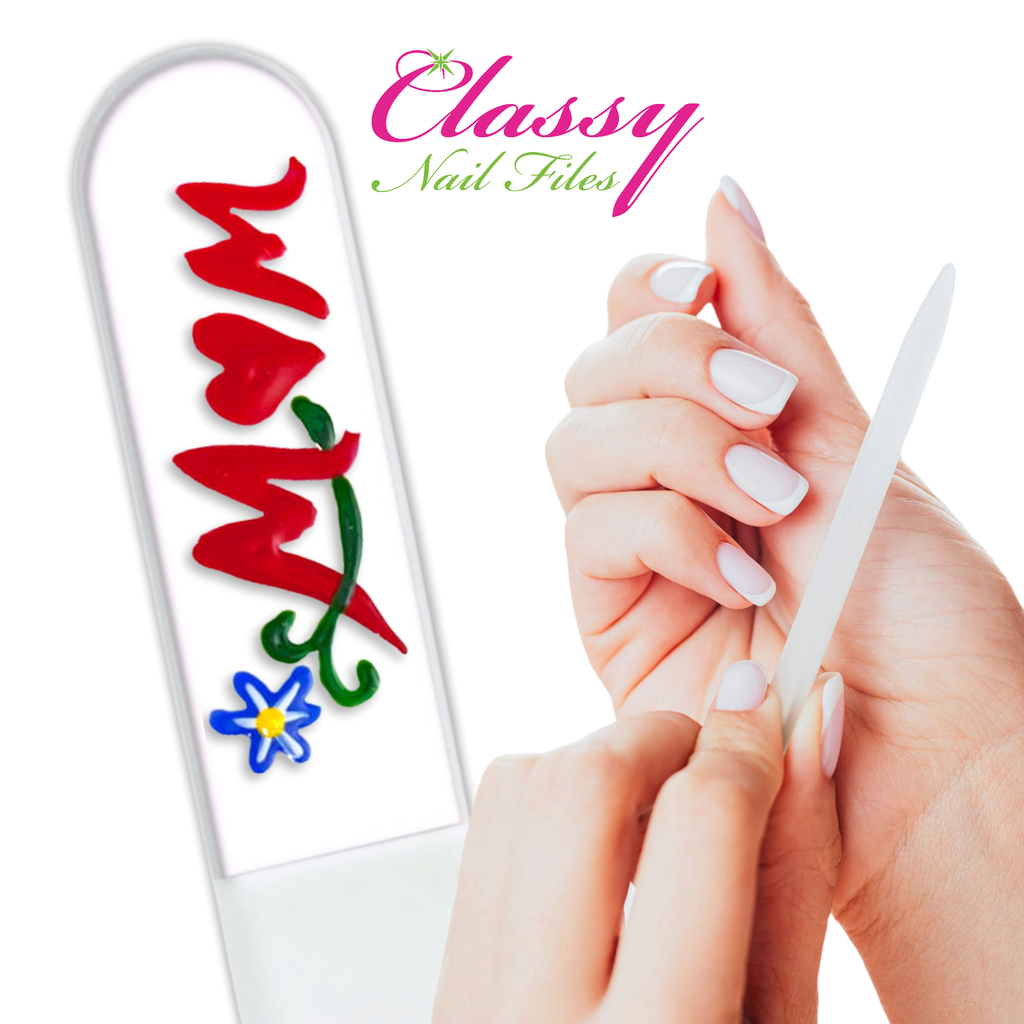 Mom Flowers Mother's Day Gift Hand Painted Crystal Nail File: Large