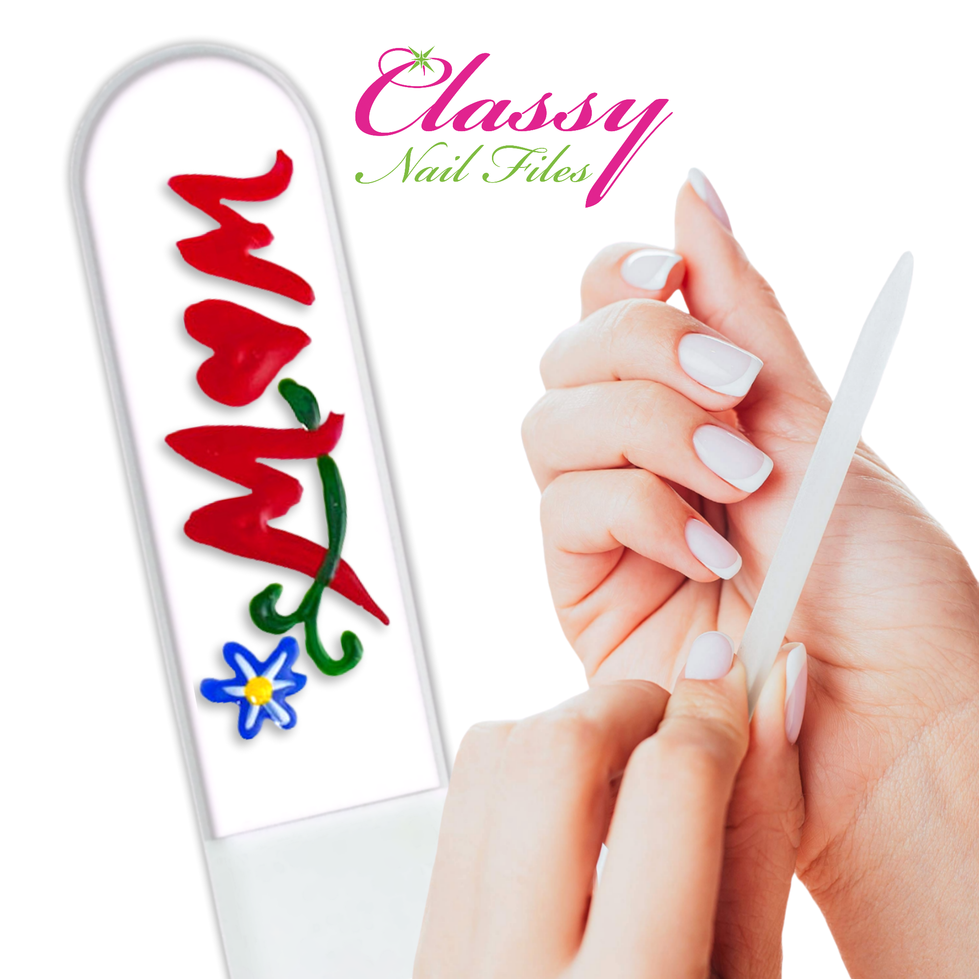 Mom Flowers Mother's Day Gift Hand Painted Crystal Nail File: Medium