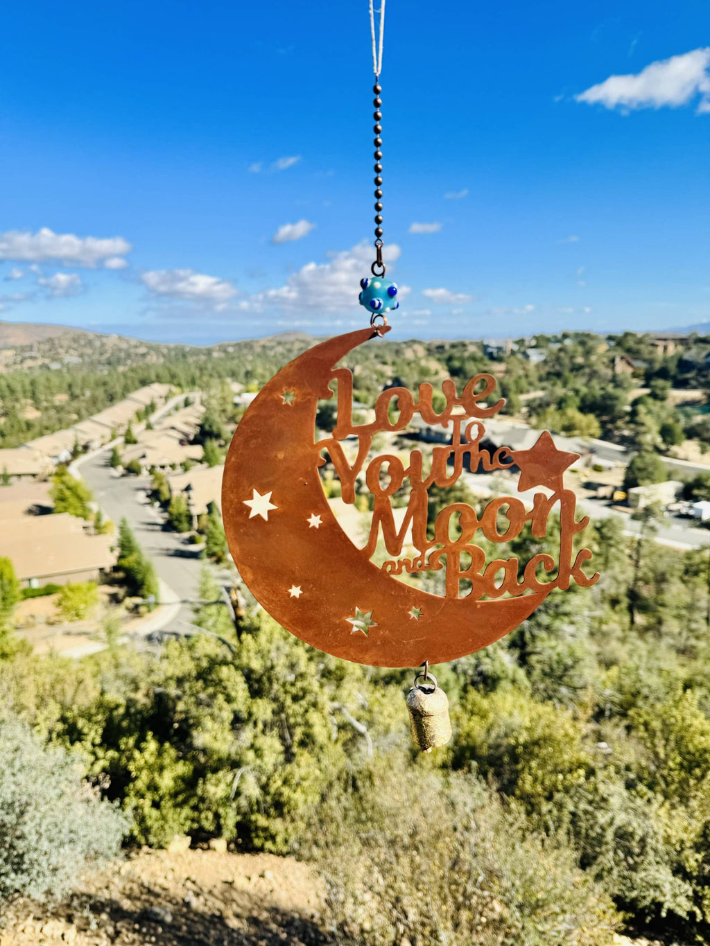 Love you to the Moon and Back Rustic Metal Garden Bell Chime
