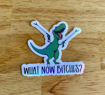 T-Rex Sticker What Now Bitches Sticker