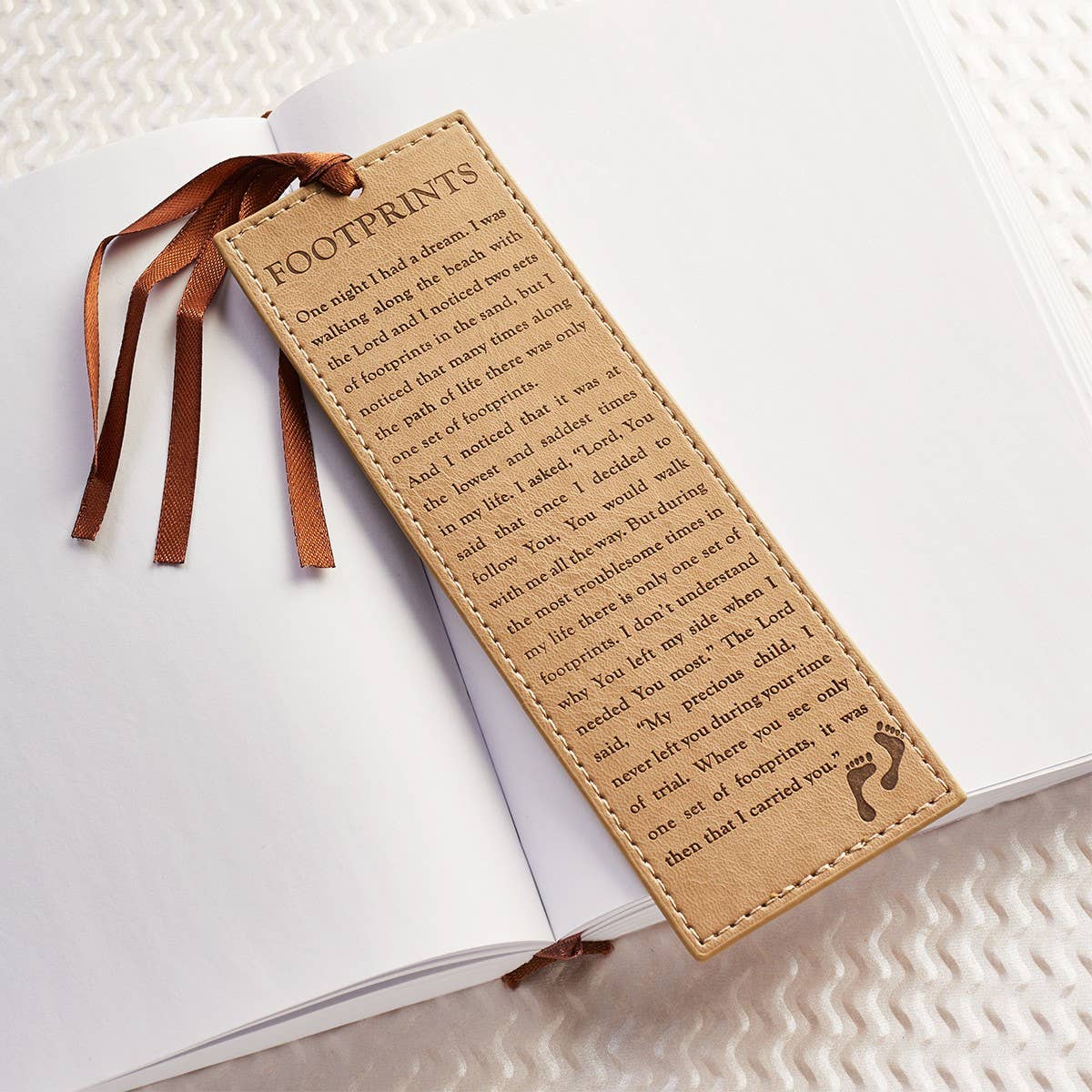 Footprints Faux Leather Bookmark