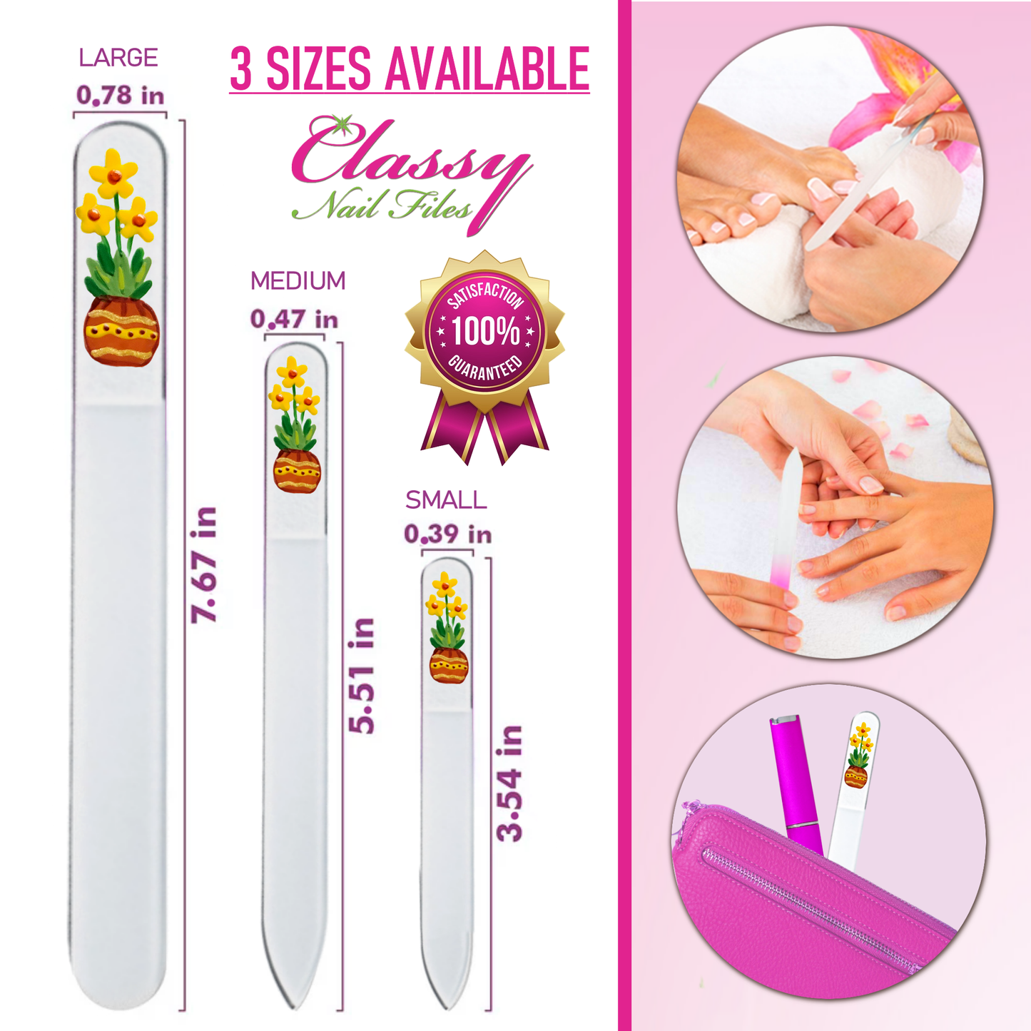 Sunfire Potted Yellow Flowers Hand Painted Crystal Nail File: Large