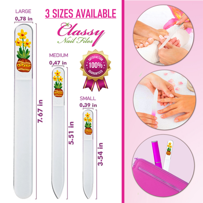 Sunfire Potted Yellow Flowers Hand Painted Crystal Nail File: Large