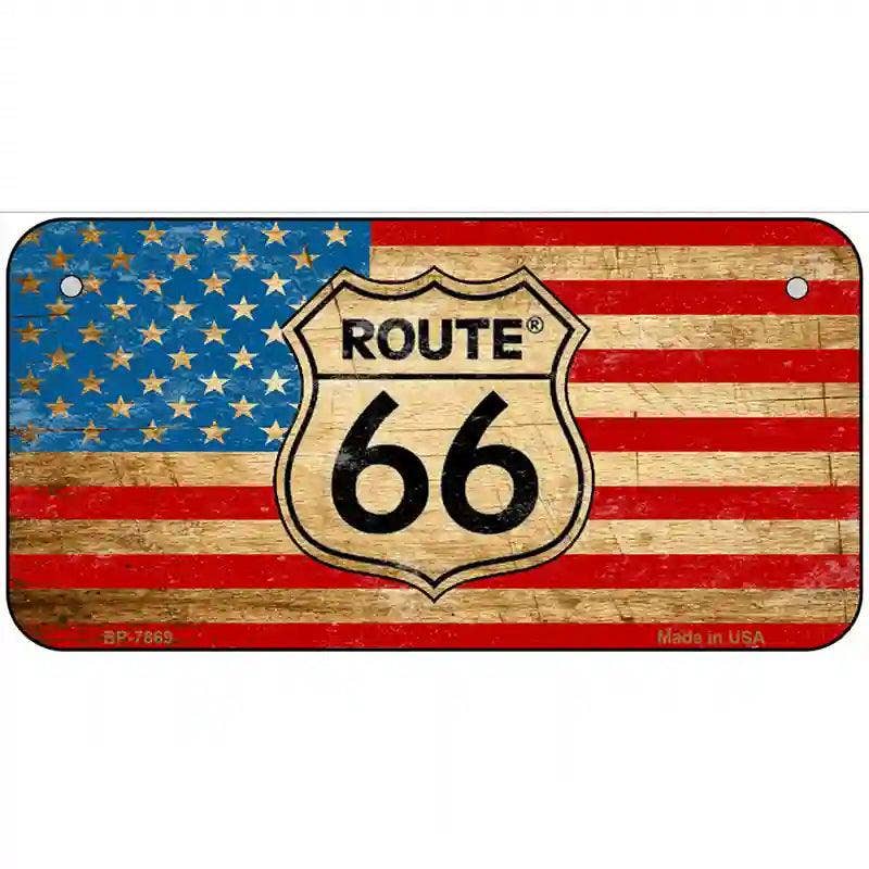 Route 66 American Flag Metal Novelty License Plate